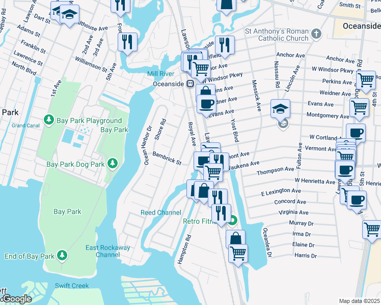 map of restaurants, bars, coffee shops, grocery stores, and more near 3280 Murdock Avenue in Oceanside