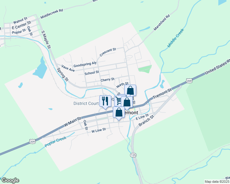 map of restaurants, bars, coffee shops, grocery stores, and more near 67 Spring St in Tremont