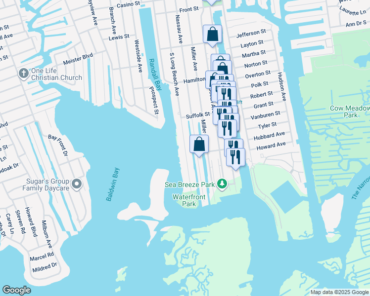 map of restaurants, bars, coffee shops, grocery stores, and more near 856 South Long Beach Avenue in Freeport