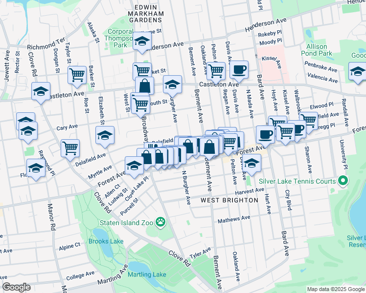 map of restaurants, bars, coffee shops, grocery stores, and more near 437 North Burgher Avenue in Staten Island