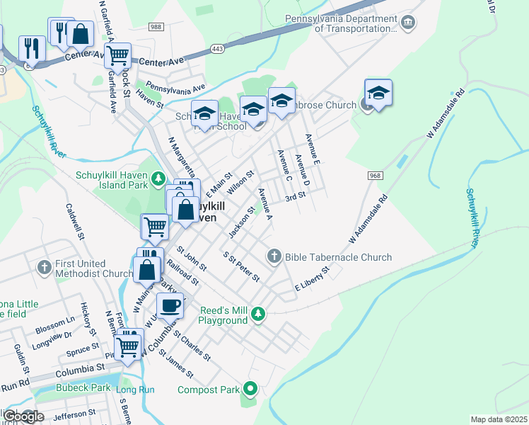 map of restaurants, bars, coffee shops, grocery stores, and more near 406 3rd Street in Schuylkill Haven