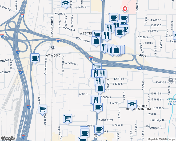 map of restaurants, bars, coffee shops, grocery stores, and more near 24 Malstrom Court in Salt Lake City