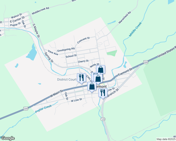 map of restaurants, bars, coffee shops, grocery stores, and more near 67 Spring Street in Tremont