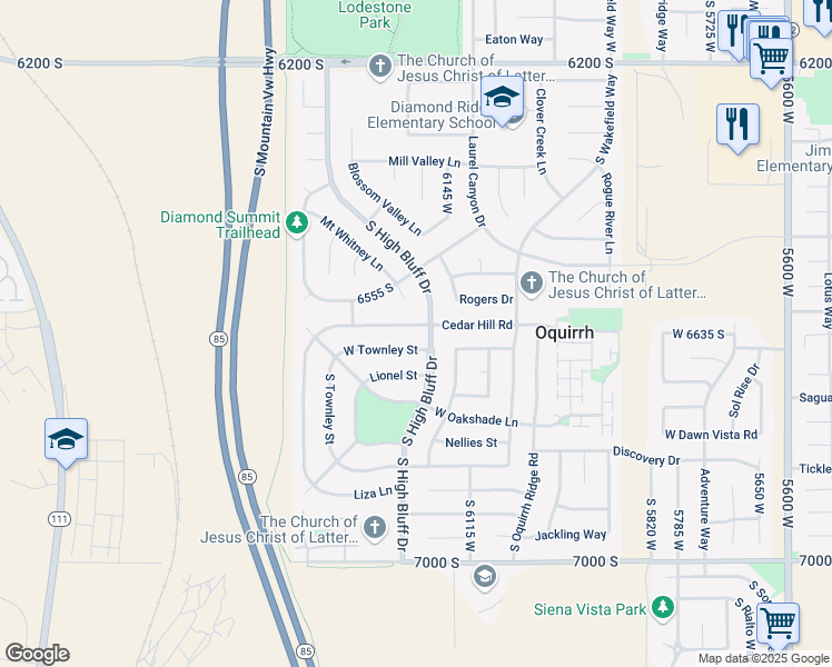 map of restaurants, bars, coffee shops, grocery stores, and more near 6226 West Townley Street in West Jordan