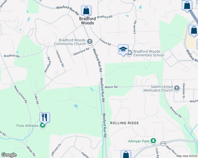 map of restaurants, bars, coffee shops, grocery stores, and more near 4792 Wexford Run Road in Bradford Woods