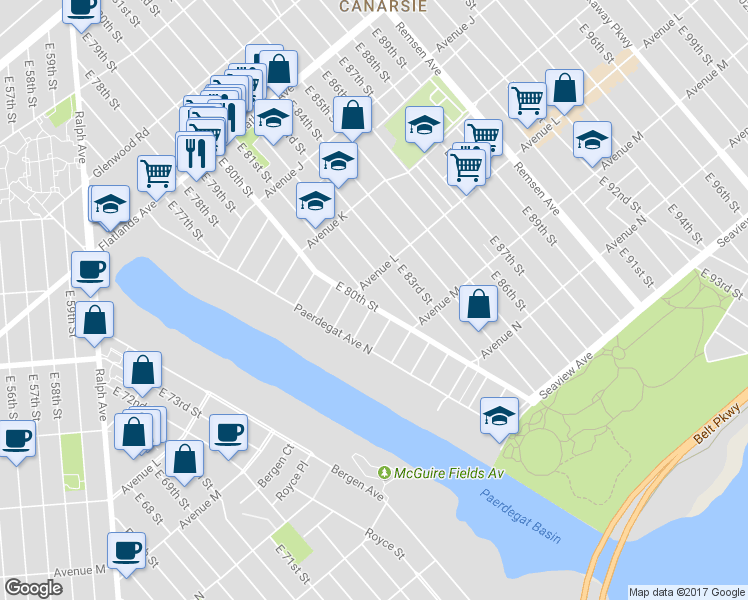 map of restaurants, bars, coffee shops, grocery stores, and more near 1221 East 80th Street in Brooklyn