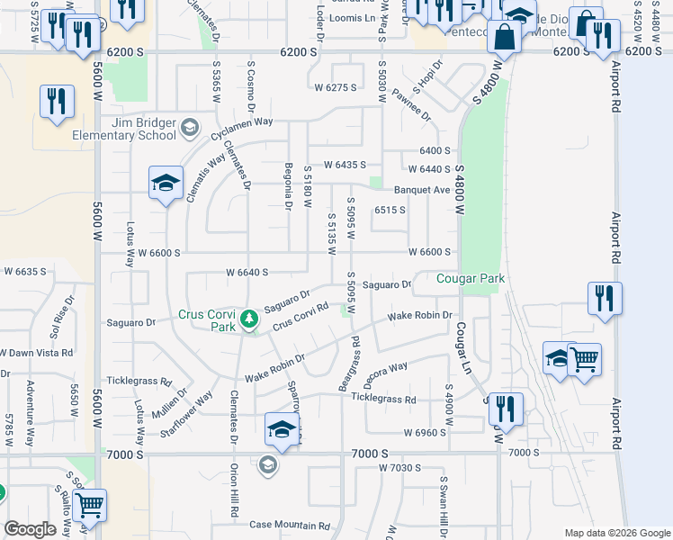 map of restaurants, bars, coffee shops, grocery stores, and more near 6635 S 5135 W in West Jordan
