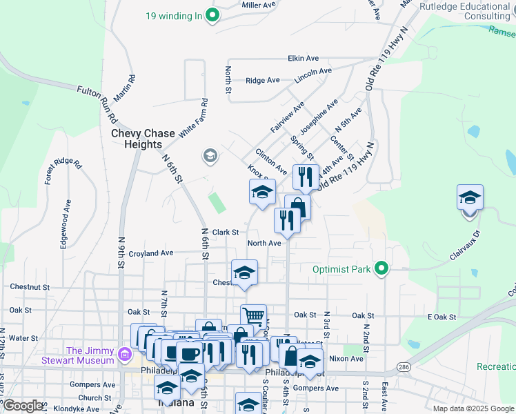map of restaurants, bars, coffee shops, grocery stores, and more near 450 North 5th Street in Indiana