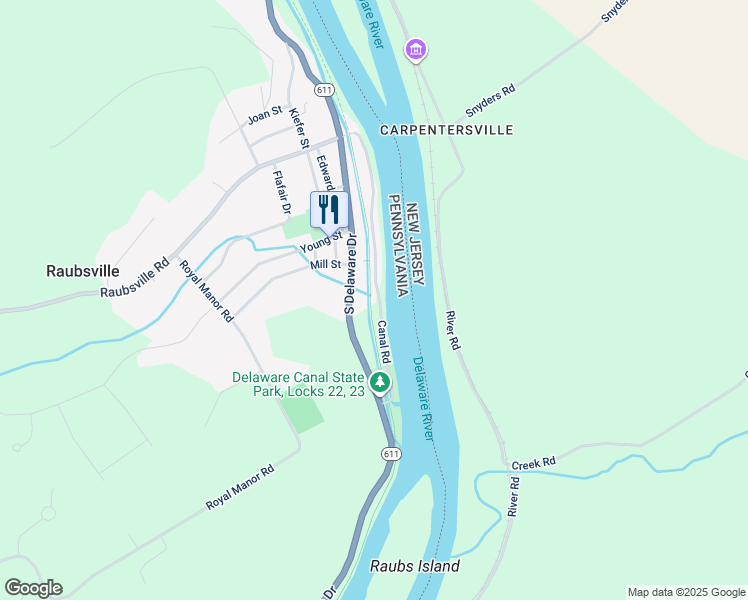 map of restaurants, bars, coffee shops, grocery stores, and more near 215 Canal Road in Easton