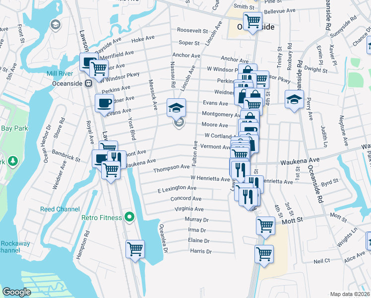 map of restaurants, bars, coffee shops, grocery stores, and more near 3316 Fulton Avenue in Oceanside