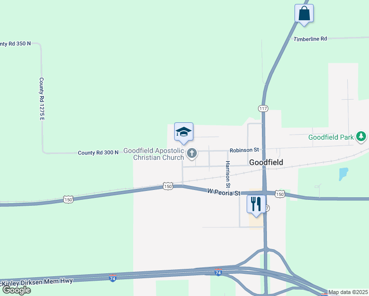 map of restaurants, bars, coffee shops, grocery stores, and more near 308 West Robinson Street in Goodfield