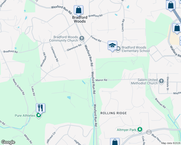 map of restaurants, bars, coffee shops, grocery stores, and more near 4792 Wexford Run Road in Bradford Woods