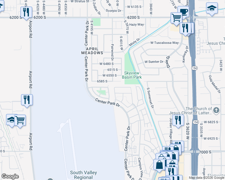 map of restaurants, bars, coffee shops, grocery stores, and more near 6618 Scarsborough Lane in West Jordan