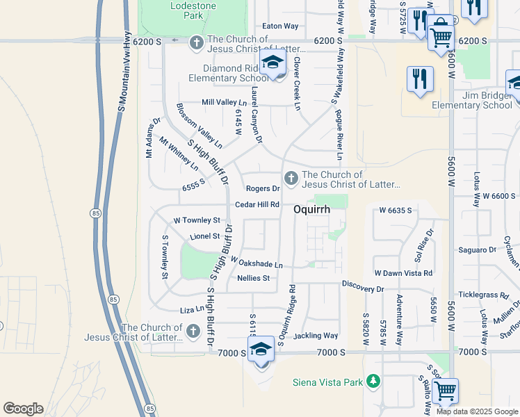 map of restaurants, bars, coffee shops, grocery stores, and more near in West Jordan