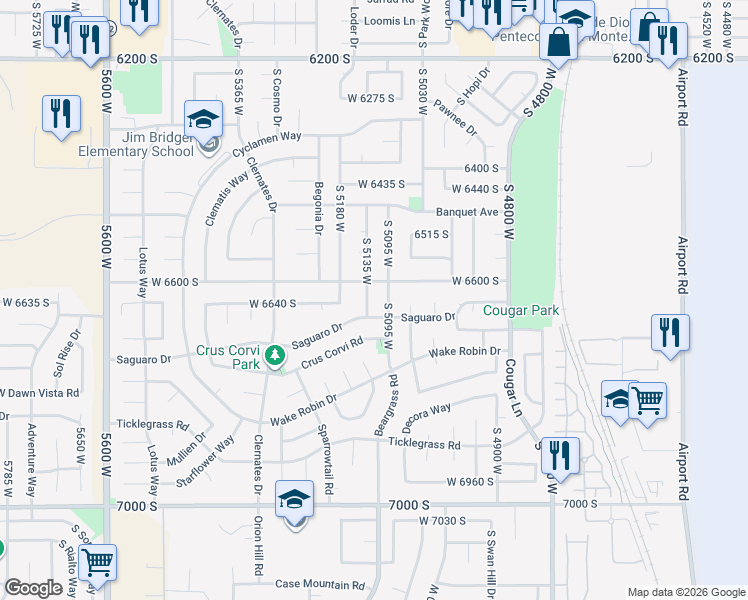 map of restaurants, bars, coffee shops, grocery stores, and more near 6635 S 5135 W in West Jordan