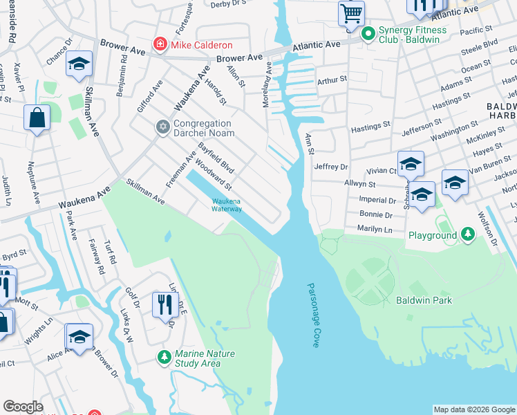 map of restaurants, bars, coffee shops, grocery stores, and more near 3525 Woodward Street in Oceanside