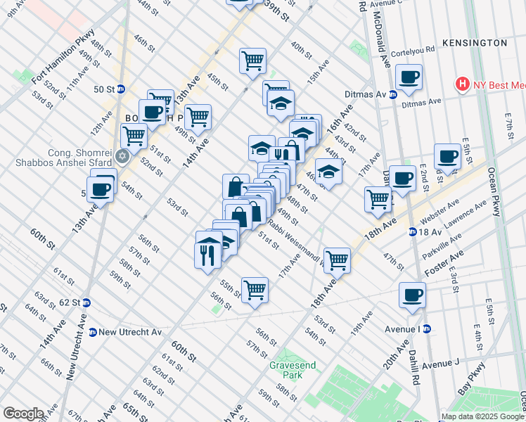 map of restaurants, bars, coffee shops, grocery stores, and more near 4923 16th Avenue in Brooklyn