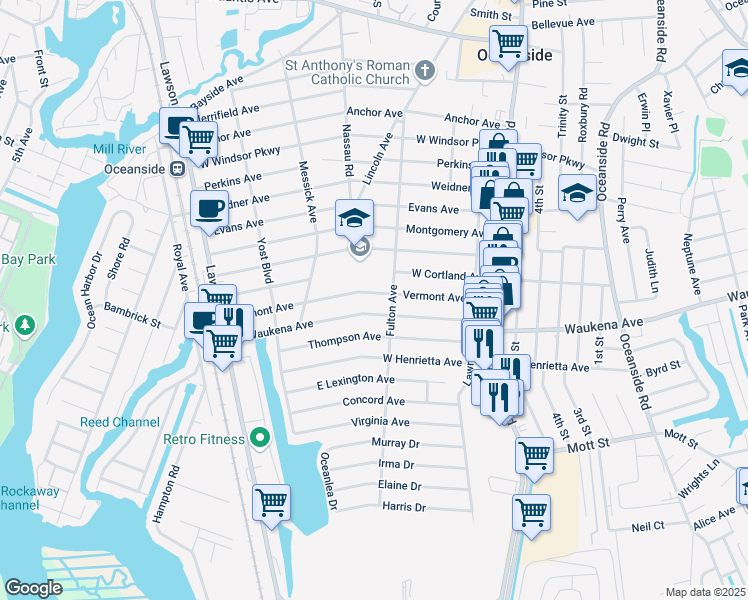 map of restaurants, bars, coffee shops, grocery stores, and more near 3316 Fulton Avenue in Oceanside