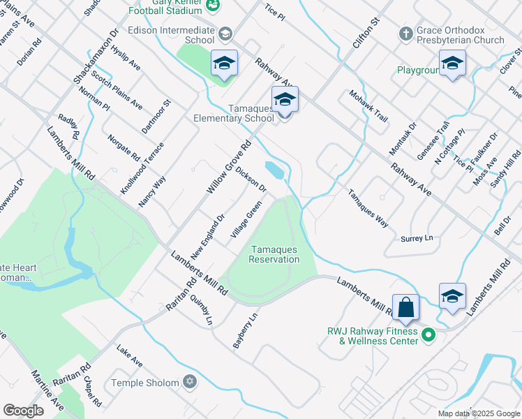 map of restaurants, bars, coffee shops, grocery stores, and more near 821 Village Green in Westfield