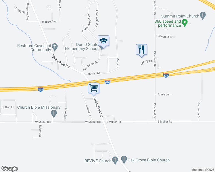 map of restaurants, bars, coffee shops, grocery stores, and more near 2811 Springfield Road in East Peoria