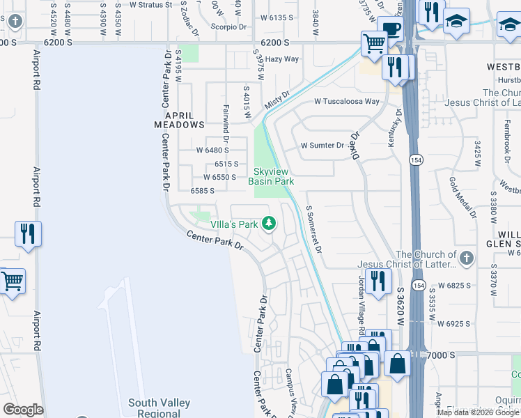 map of restaurants, bars, coffee shops, grocery stores, and more near 3979 Scarsborough Lane in West Jordan
