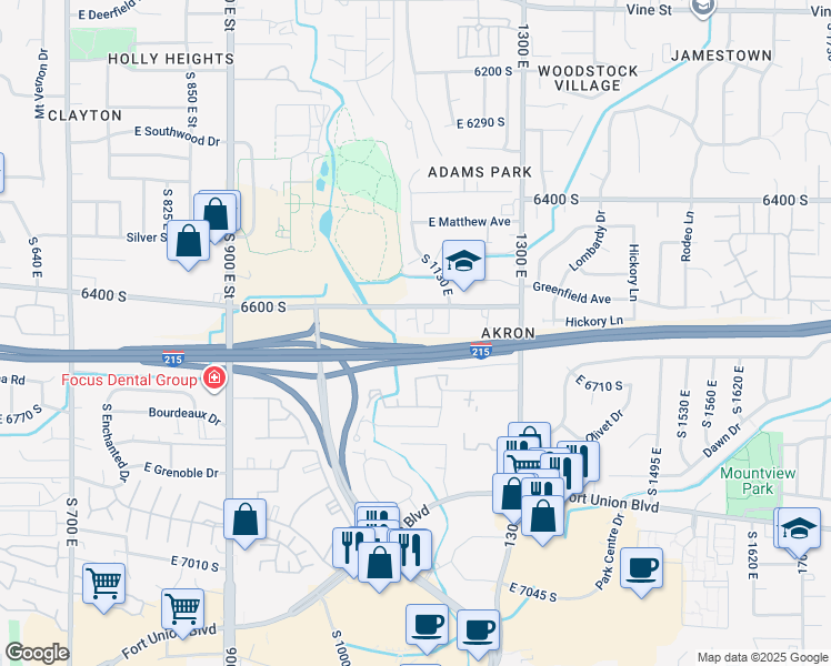 map of restaurants, bars, coffee shops, grocery stores, and more near 1120 East 6600 South in Murray