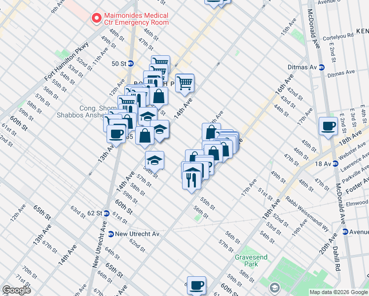 map of restaurants, bars, coffee shops, grocery stores, and more near 1467 53rd Street in Brooklyn