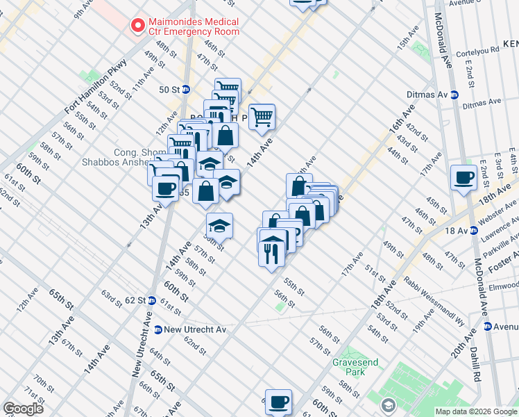 map of restaurants, bars, coffee shops, grocery stores, and more near 1467 53rd Street in Brooklyn