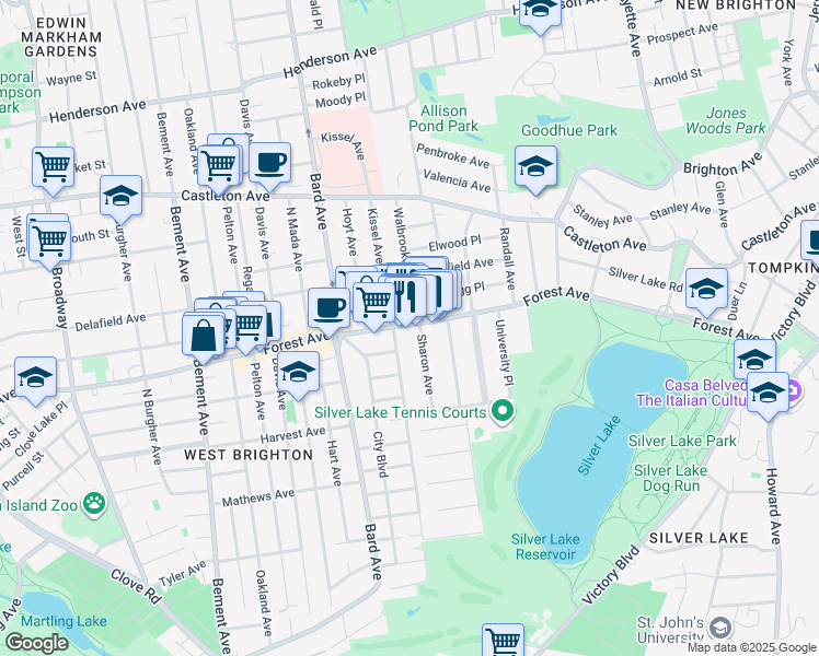 map of restaurants, bars, coffee shops, grocery stores, and more near 412 Forest Avenue in Staten Island