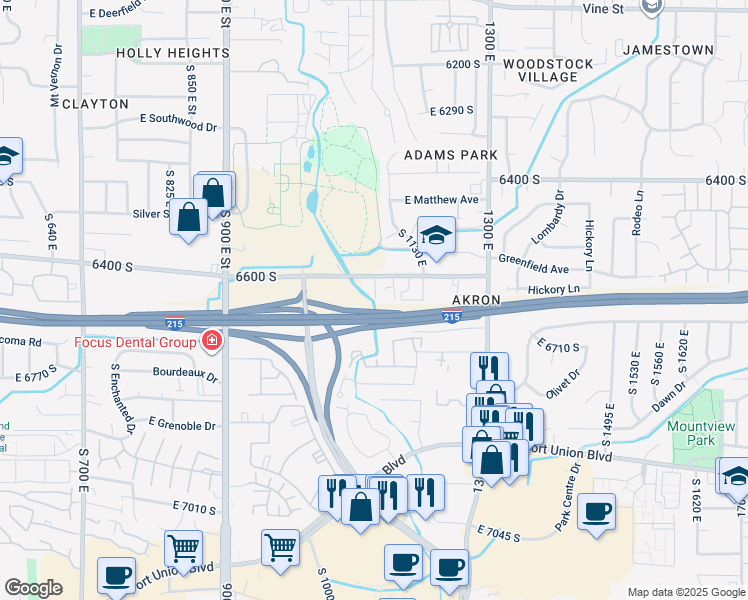 map of restaurants, bars, coffee shops, grocery stores, and more near 1120 East 6600 South in Murray