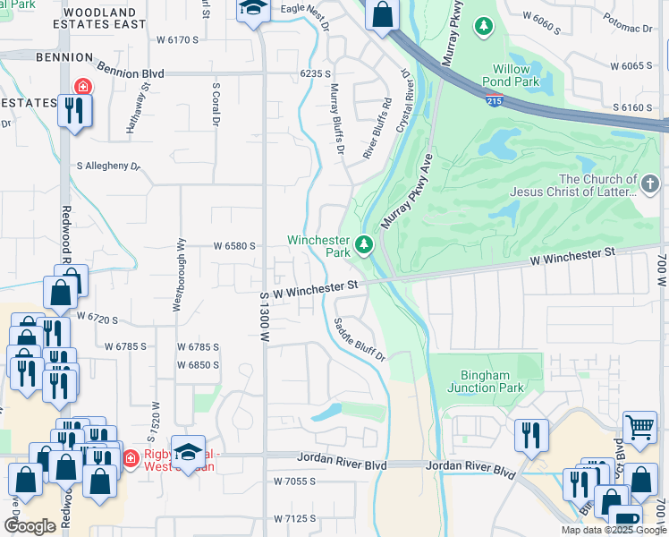 map of restaurants, bars, coffee shops, grocery stores, and more near 1216 West Winchester Street in Murray