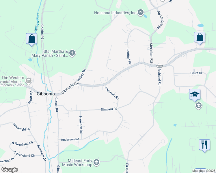 map of restaurants, bars, coffee shops, grocery stores, and more near 3922 Anderson Road in Gibsonia