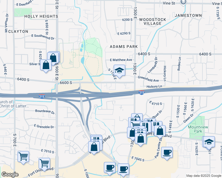 map of restaurants, bars, coffee shops, grocery stores, and more near 1162 East 6600 South in Murray