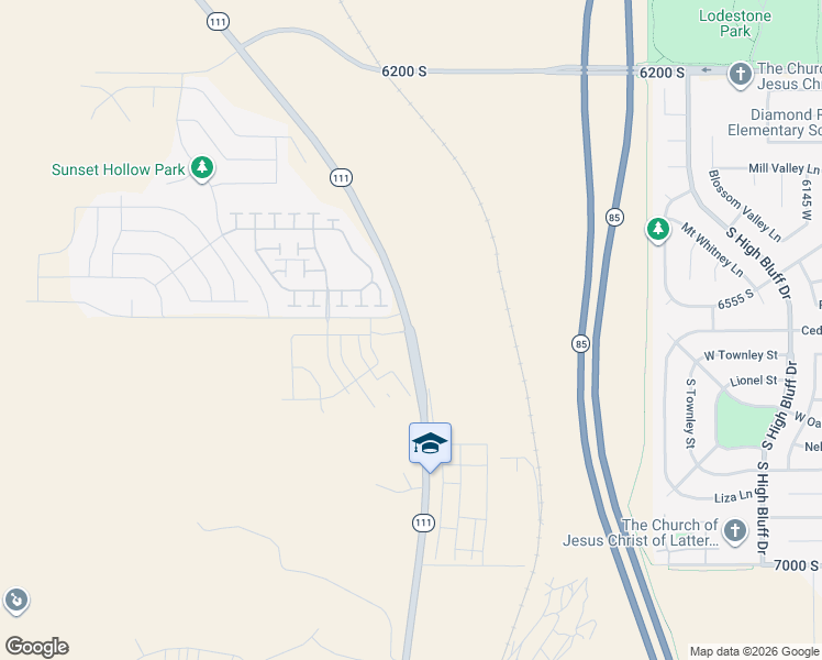 map of restaurants, bars, coffee shops, grocery stores, and more near 6421 Bacchus Highway in West Jordan