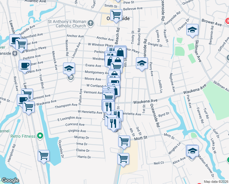 map of restaurants, bars, coffee shops, grocery stores, and more near 3312 Long Beach Road in Oceanside