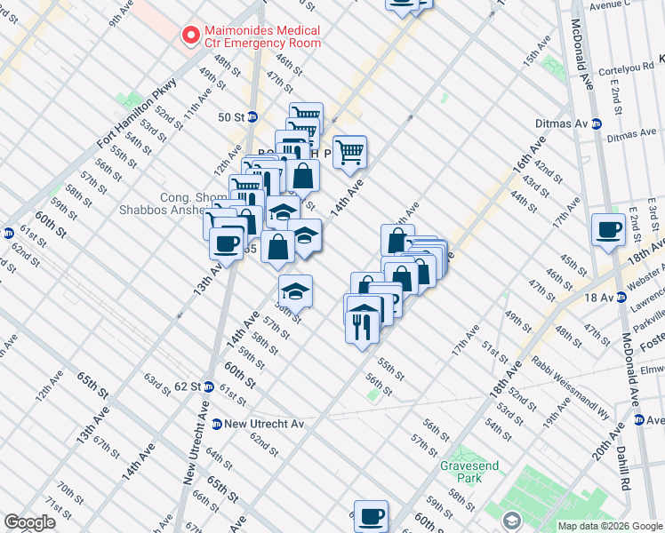 map of restaurants, bars, coffee shops, grocery stores, and more near 1467 53rd Street in Brooklyn