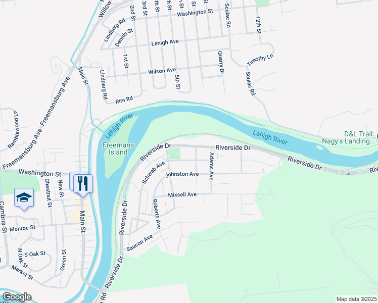 map of restaurants, bars, coffee shops, grocery stores, and more near 2145 Schwab Avenue in Bethlehem