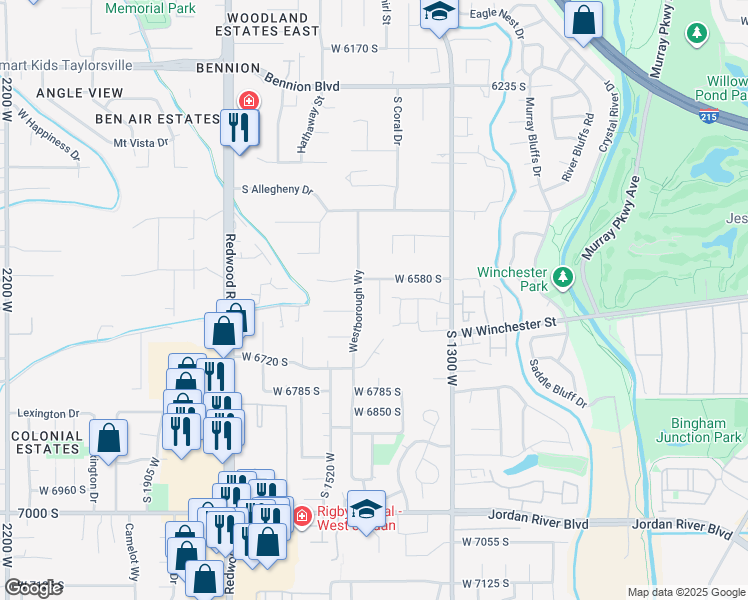 map of restaurants, bars, coffee shops, grocery stores, and more near 6618 1420 West in Salt Lake City