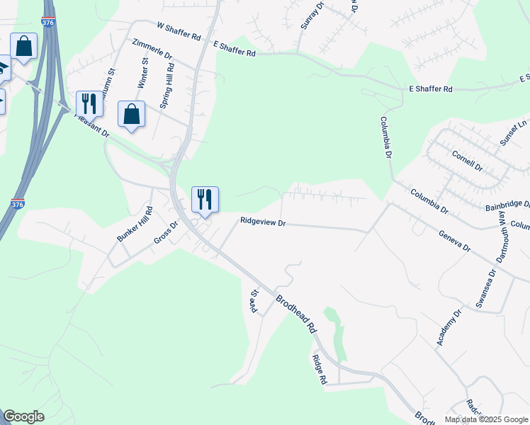 map of restaurants, bars, coffee shops, grocery stores, and more near 139 Ridgeview Drive in Aliquippa