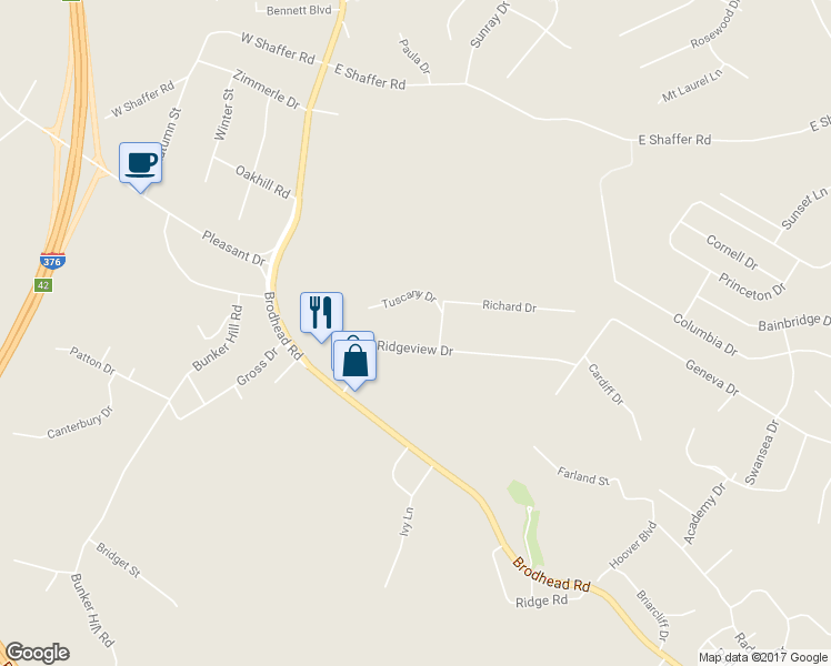 map of restaurants, bars, coffee shops, grocery stores, and more near 139 Ridgeview Drive in Aliquippa