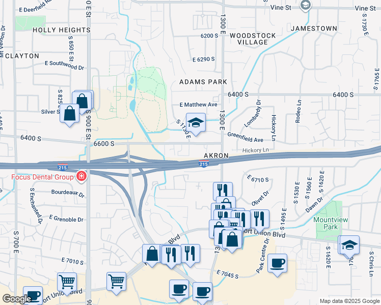 map of restaurants, bars, coffee shops, grocery stores, and more near 1162 East 6600 South in Murray
