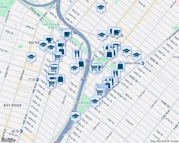 map of restaurants, bars, coffee shops, grocery stores, and more near in Brooklyn