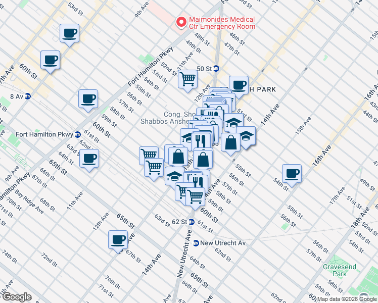 map of restaurants, bars, coffee shops, grocery stores, and more near 1301 57th Street in Brooklyn