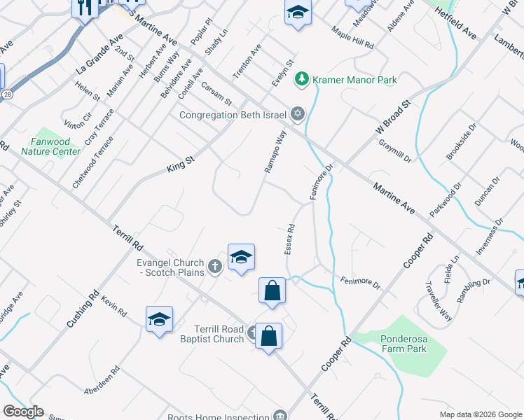 map of restaurants, bars, coffee shops, grocery stores, and more near 5 Wheatley Court in Scotch Plains