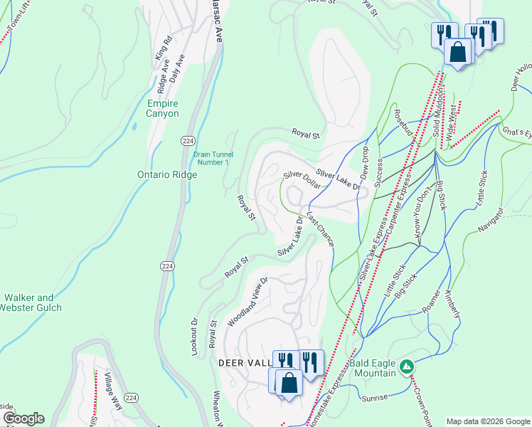 map of restaurants, bars, coffee shops, grocery stores, and more near 21 Silver Dollar Drive in Park City