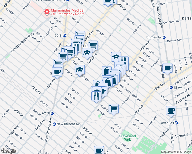 map of restaurants, bars, coffee shops, grocery stores, and more near 5100 15th Avenue in Brooklyn