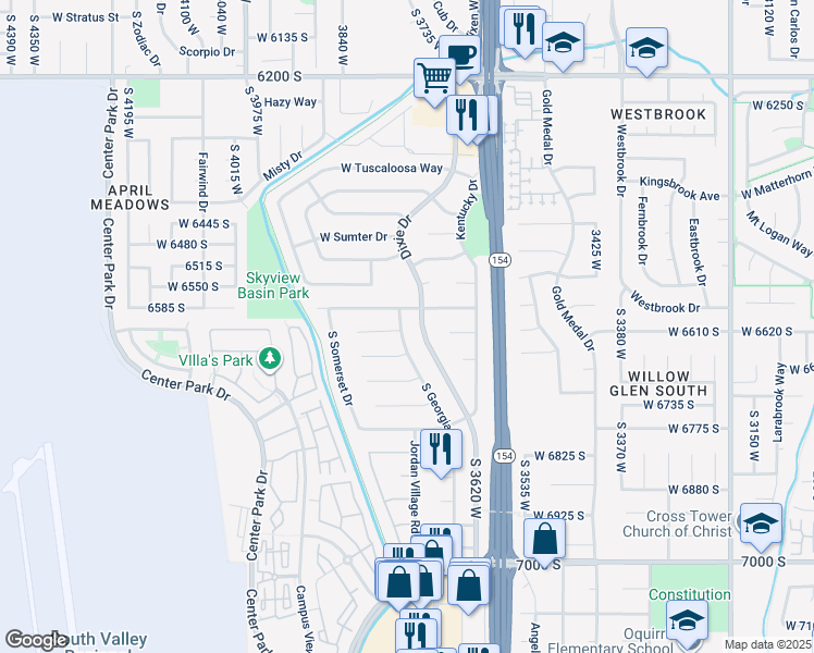 map of restaurants, bars, coffee shops, grocery stores, and more near 6629 South Georgia Drive in West Jordan