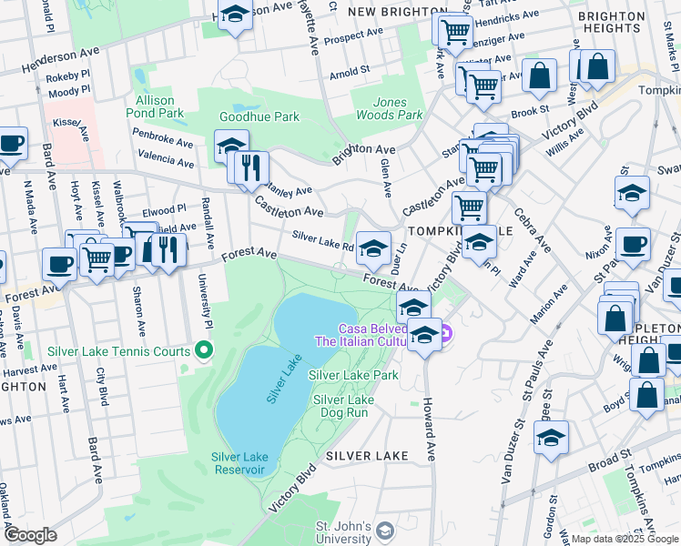 map of restaurants, bars, coffee shops, grocery stores, and more near 98 Forest Avenue in Staten Island