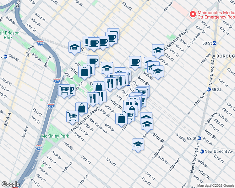 map of restaurants, bars, coffee shops, grocery stores, and more near in Brooklyn