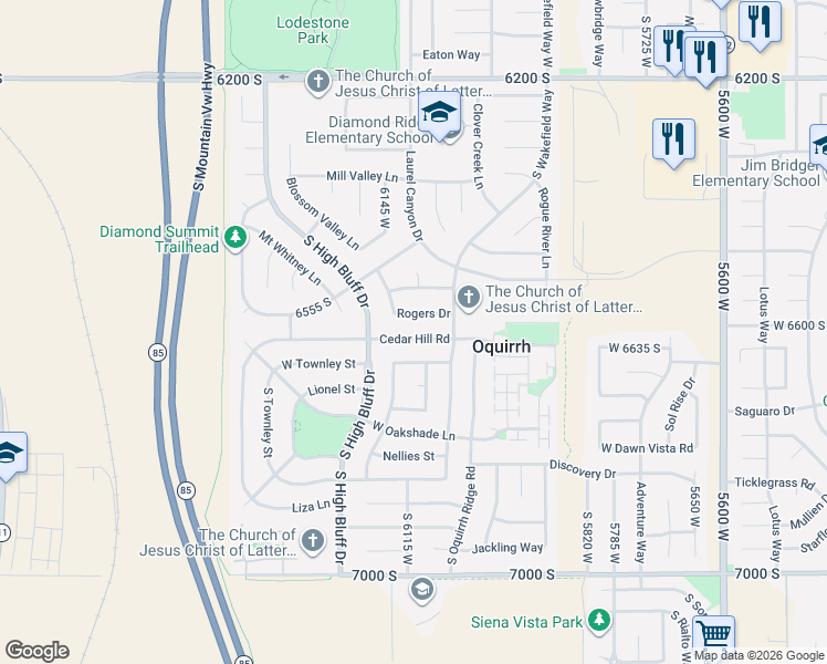 map of restaurants, bars, coffee shops, grocery stores, and more near 6092 Duchess Street in Salt Lake City